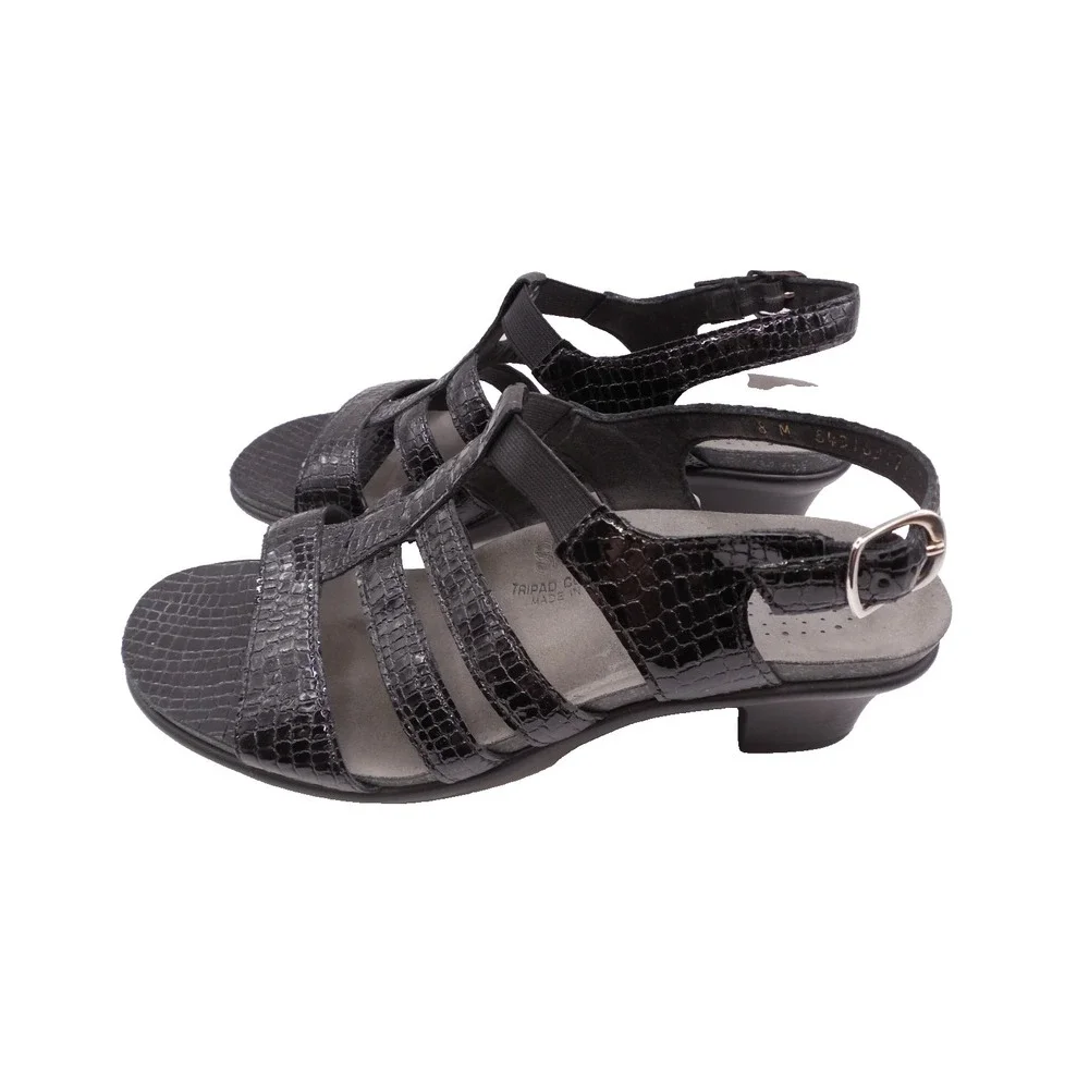 SAS Allegro Sandals Shoes Womens Size 8M Black Croc Embossed Patent Leather NIB